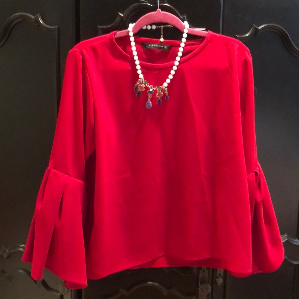 Zara red flare arm top